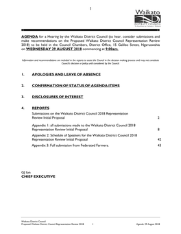 AGENDA for a Hearing by the Waikato District Council (To Hear, Consider Submissions and Make Recommendations on the Proposed