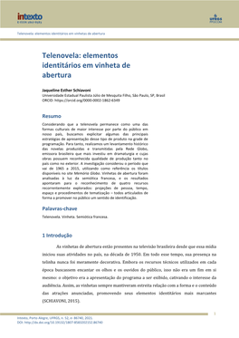 Telenovela: Elementos Identitários Em Vinheta De Abertura