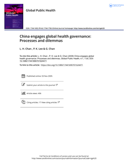 China Engages Global Health Governance: Processes and Dilemmas