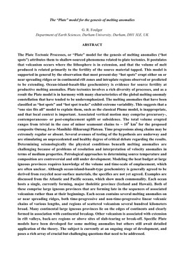 Plate” Model for the Genesis of Melting Anomalies