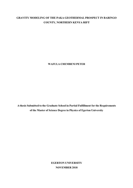 Gravity Modeling of the Paka Geothermal Prospect in Baringo County, Northern Kenya Rift