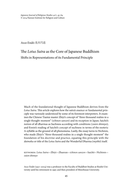 The Lotus Sutra As the Core of Japanese Buddhism Shifts in Representations of Its Fundamental Principle