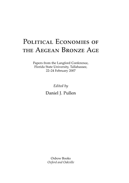 Political Economies of the Aegean Bronze Age