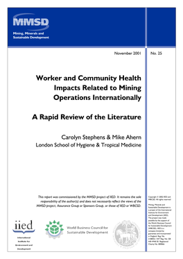 Worker and Community Health Impacts Related to Mining Operations Internationally