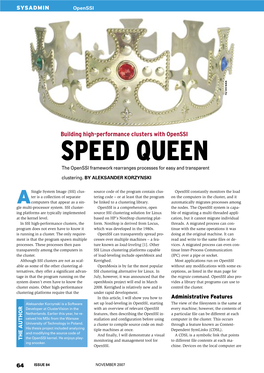 SPEED QUEEN the Openssi Framework Rearranges Processes for Easy and Transparent