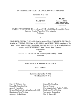 SER Allen H. Loughry, II V. Natalie E. Tennant, No. 12-0899