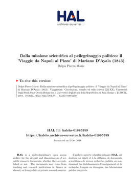 Viaggio Da Napoli Al Pizzo’ Di Mariano D’Ayala (1843) Delpu Pierre-Marie