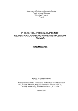 Production and Consumption of Recreational Gambling in Twentieth-Century Finland