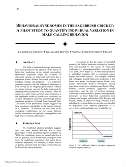 Behavioral Syndromes in the Sagebrush Cricket: a Pilot Study to Q 105