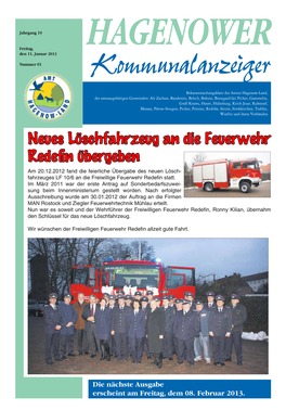 Neues Löschfahrzeug an Die Feuerwehr Redefin Übergeben