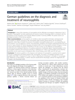 German Guidelines on the Diagnosis and Treatment of Neurosyphilis