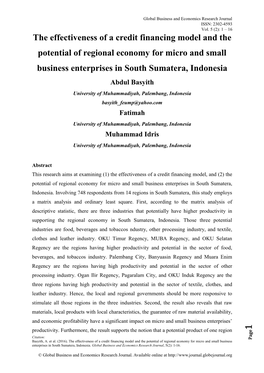 The Effectiveness of a Credit Financing Model and the Potential of Regional
