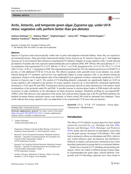 Arctic, Antarctic, and Temperate Green Algae Zygnema Spp. Under UV-B Stress: Vegetative Cells Perform Better Than Pre-Akinetes