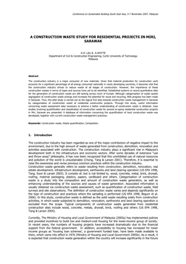 A Construction Waste Study for Residential Projects in Miri, Sarawak