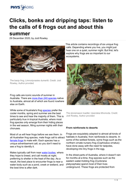 Clicks, Bonks and Dripping Taps: Listen to the Calls of 6 Frogs out and About This Summer 29 December 2020, by Jodi Rowley