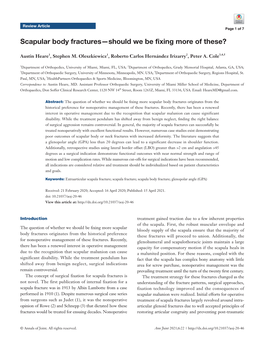 Scapular Body Fractures—Should We Be Fixing More of These?