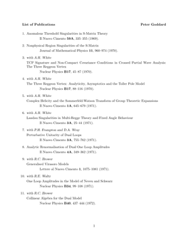 List of Publications Peter Goddard