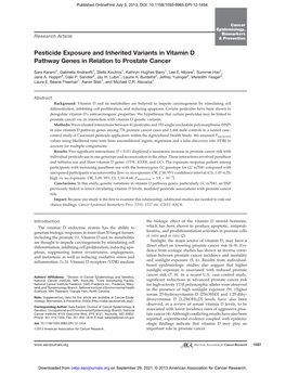 Pesticide Exposure and Inherited Variants in Vitamin D Pathway Genes in Relation to Prostate Cancer