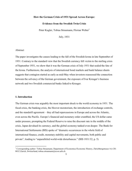 How the German Crisis of 1931 Spread Across Europe