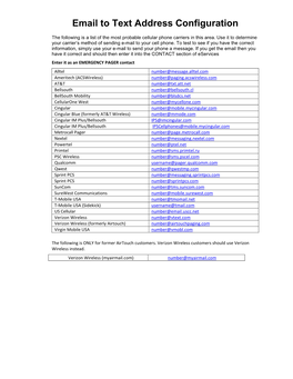 Email to Text Address Configuration