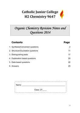 Organic Chemistry Revision Notes and Questions 2014