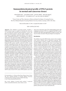 Immunohistochemical Profile of ING3 Protein in Normal and Cancerous Tissues