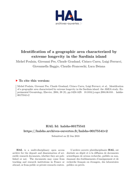 Identification of a Geographic Area Characterized by Extreme Longevity