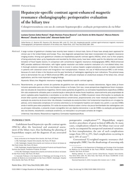 Perioperative Evaluation of the Biliary Tree Colangiorressonância Com Uso De Contraste Hepatoespecífico: Avaliação Perioperatória Da Via Biliar