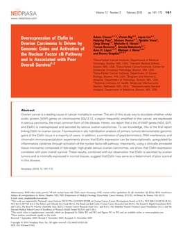 Overexpression of Elafin in Ovarian Carcinoma Is Driven by Genomic