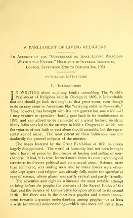 A Parliament of Living Religions, London. 1924