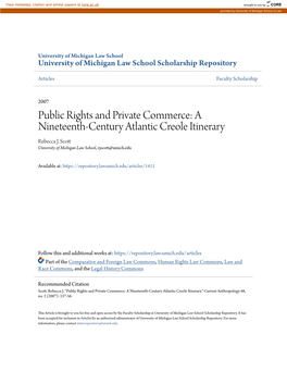 Public Rights and Private Commerce: a Nineteenth-Century Atlantic Creole Itinerary Rebecca J