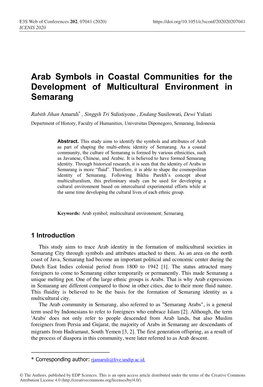 Arab Symbols in Coastal Communities for the Development of Multicultural Environment in Semarang