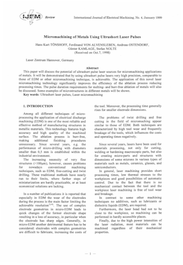 Micromachining of Metals Using Ultrashort Laser Pulses