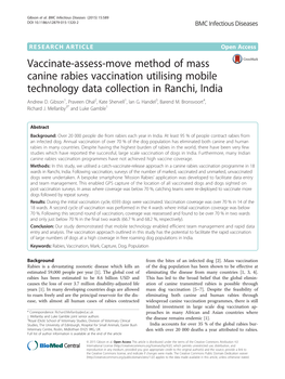 Vaccinate-Assess-Move Method of Mass Canine Rabies Vaccination Utilising Mobile Technology Data Collection in Ranchi, India Andrew D