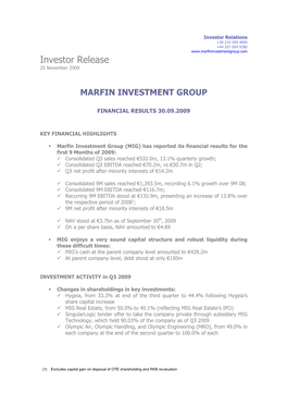 Investor Release 25 November 2009