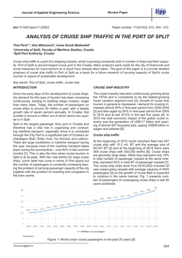 Analysis of Cruise Ship Traffic in the Port of Split