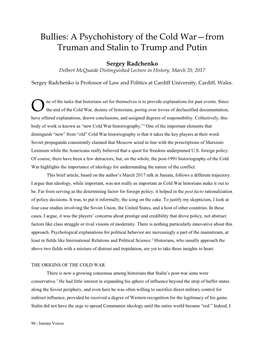 Bullies: a Psychohistory of the Cold War—From Truman and Stalin to Trump and Putin