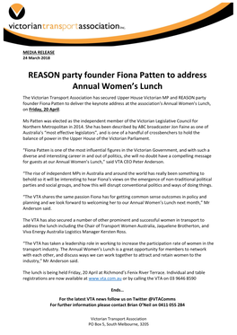 REASON Party Founder Fiona Patten To