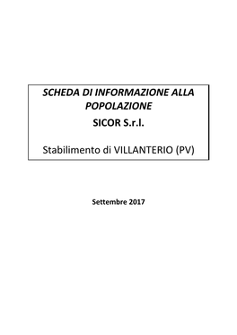 SCHEDA DI INFORMAZIONE ALLA POPOLAZIONE SICOR S.R.L