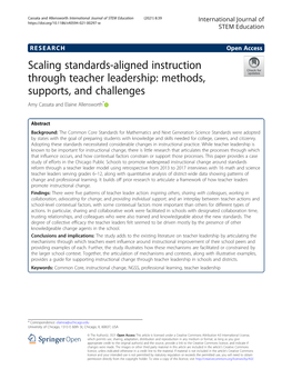 Scaling Standards-Aligned Instruction Through Teacher Leadership: Methods, Supports, and Challenges Amy Cassata and Elaine Allensworth*