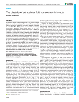 The Plasticity of Extracellular Fluid Homeostasis in Insects Klaus W