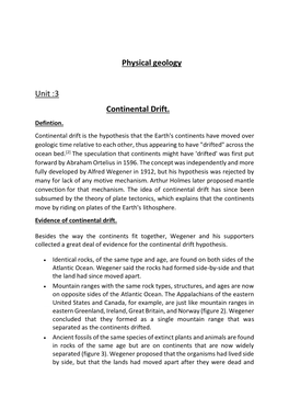 Physical Geology Unit :3 Continental Drift