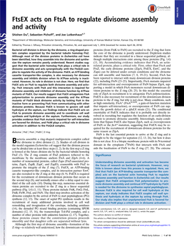 Ftsex Acts on Ftsa to Regulate Divisome Assembly and Activity