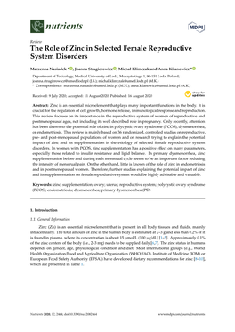 The Role of Zinc in Selected Female Reproductive System Disorders