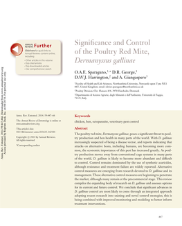 Significance and Control of the Poultry Red Mite, Dermanyssus Gallinae