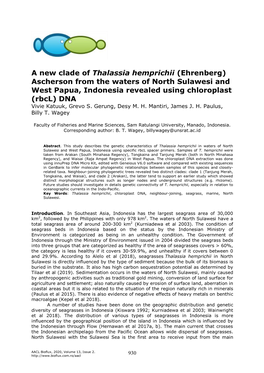 A New Clade of Thalassia Hemprichii (Ehrenberg)