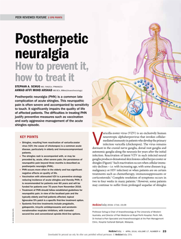 Postherpetic Neuralgia How to Prevent It, How to Treat It STEPHAN A