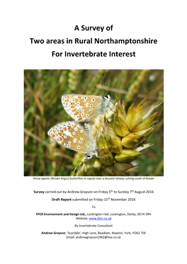 A Survey of Two Areas in Rural Northamptonshire for Invertebrate
