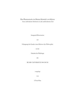 Das Phantastische Im Drama Heinrich Von Kleists : Eine Ambivalente Sichtweise in Der Ambivalenten Zeit