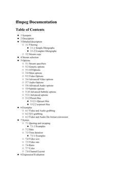 Ffmpeg Documentation Table of Contents